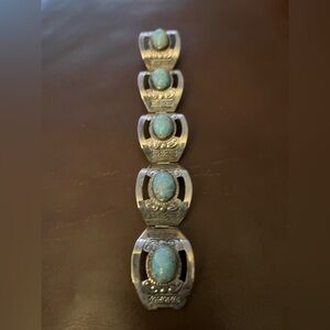 Vintage Mexican Sterling Silver Bracelet W Turquoise 6 inches